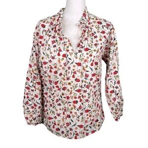 J. Crew White Floral V-Neck Ruffle Top Size XS